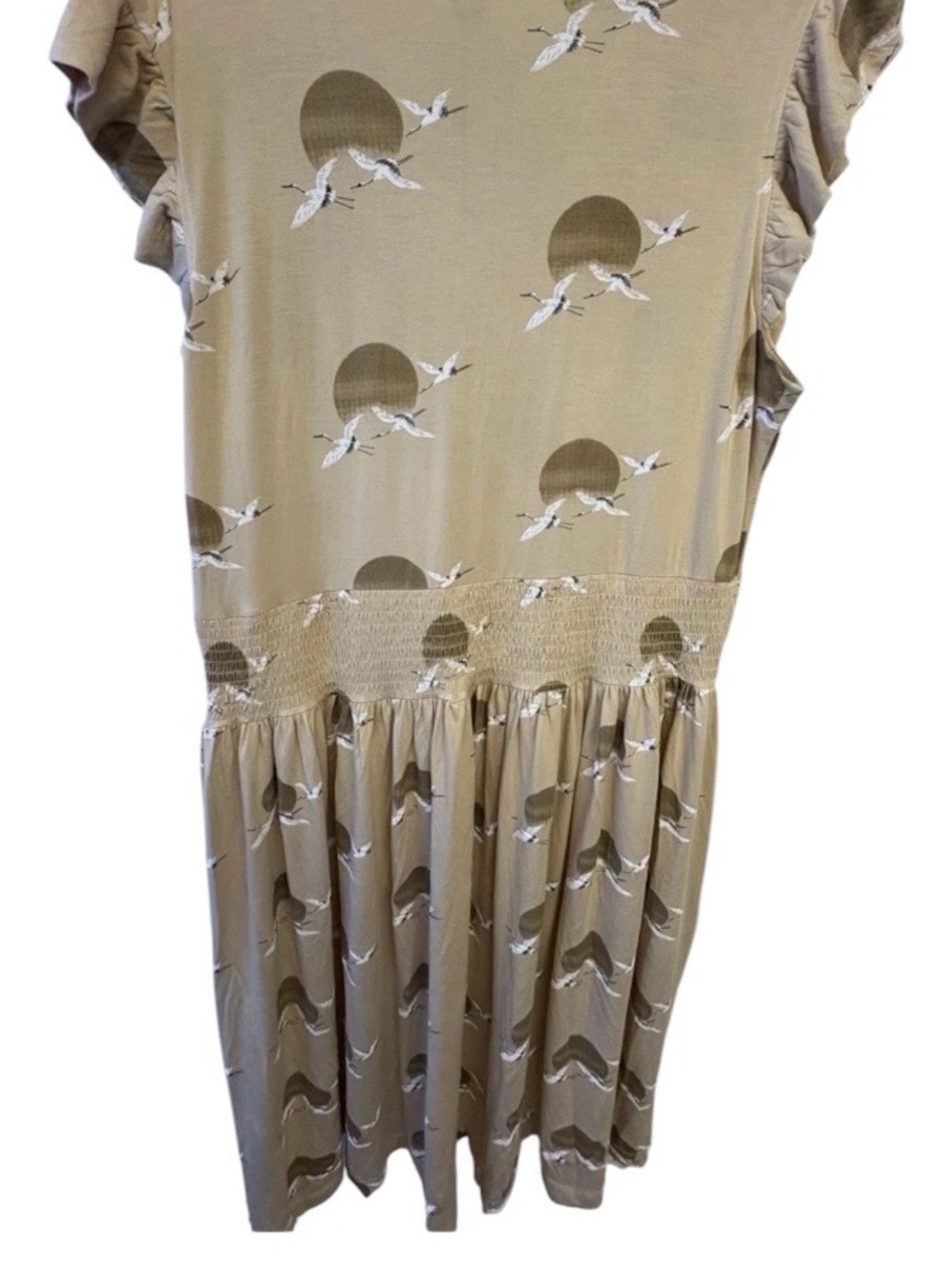 Kate Quinn-PLUS size-Bamboo-Smocked-Crane/Sunset print Plunge Sun dress-NEW-1X - Picture 3 of 10